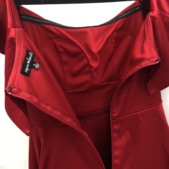 Homecoming dress, Garnet red off the shoulder semi formal dress - Picture 9 of 13